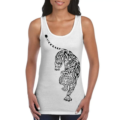 Tribal Tiger Tattoo Large Print Women's Vest Tank Top M / White