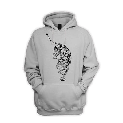 Tribal Tiger Tattoo Men's Pouch Pocket Hoodie Hooded Sweatshirt L / Light Grey