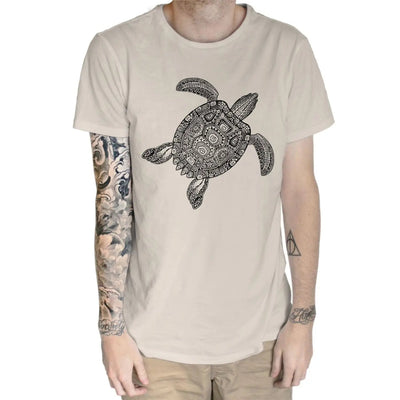 Tribal Turtle Tattoo Hipster Large Print Men's T-Shirt Small / Cream