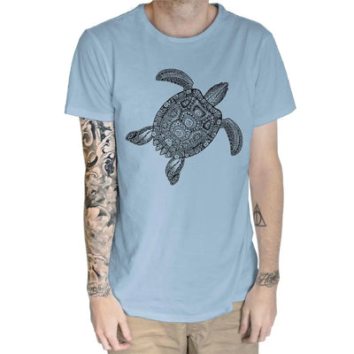 Tribal Turtle Tattoo Hipster Large Print Men's T-Shirt Small / Light Blue