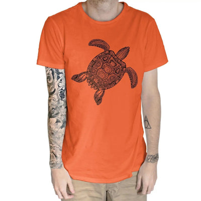 Tribal Turtle Tattoo Hipster Large Print Men's T-Shirt Small / Orange
