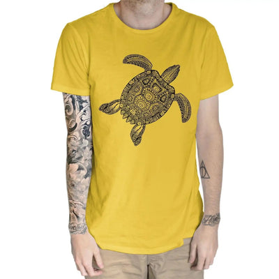 Tribal Turtle Tattoo Hipster Large Print Men's T-Shirt Small / Yellow