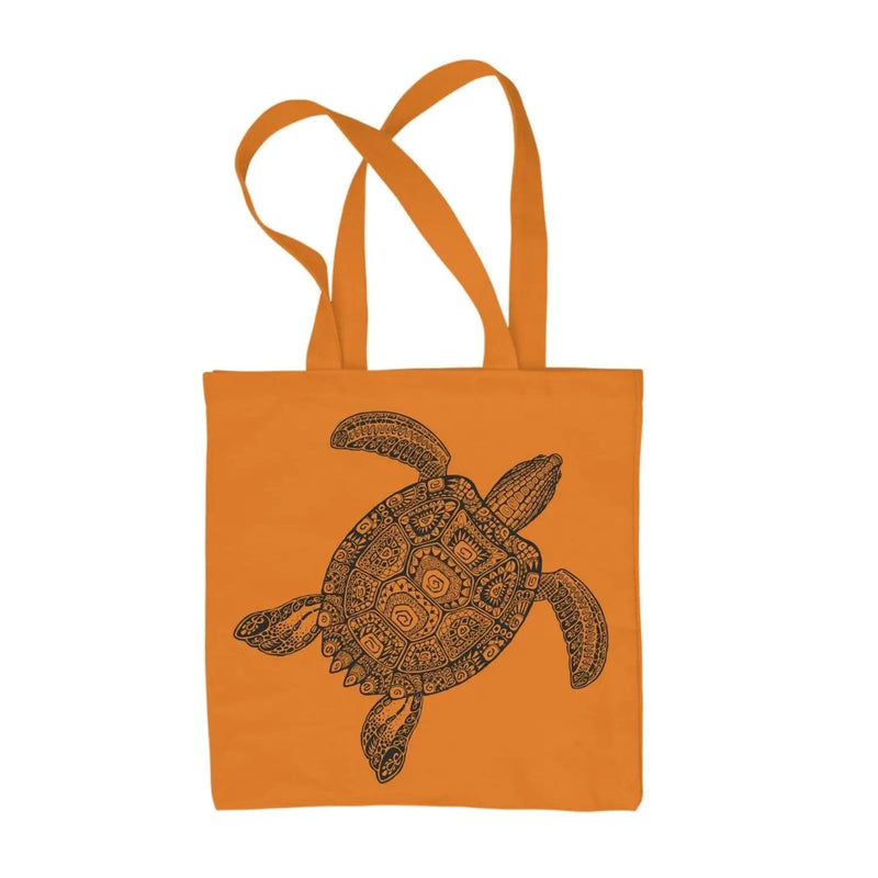 Tribal Turtle Tattoo Hipster Large Print Tote Shoulder Shopping Bag Orange