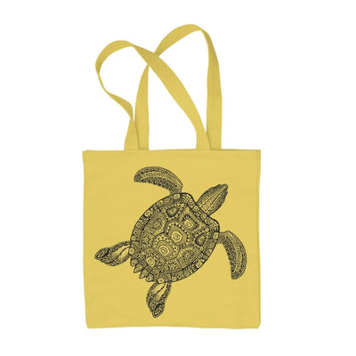 Tribal Turtle Tattoo Hipster Large Print Tote Shoulder Shopping Bag Yellow
