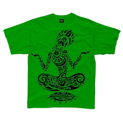 Tribal Yoga Lotus Pose Tattoo Large Print Kids Children's T-Shirt 5-6 / Kelly Green