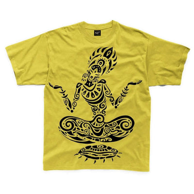 Tribal Yoga Lotus Pose Tattoo Large Print Kids Children's T-Shirt 5-6 / Yellow