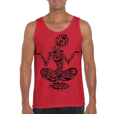 Tribal Yoga Lotus Pose Tattoo Large Print Men's Vest Tank Top XXL / Red