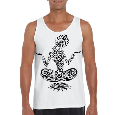 Tribal Yoga Lotus Pose Tattoo Large Print Men's Vest Tank Top XXL / White