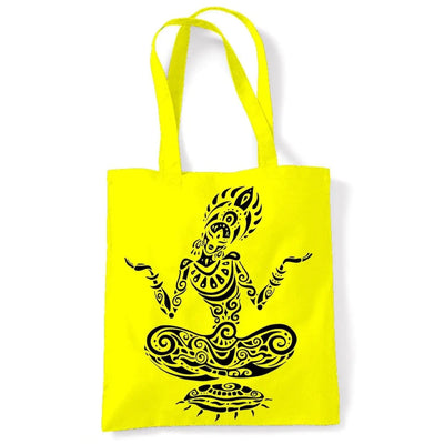 Tribal Yoga Lotus Pose Tattoo Large Print Tote Shoulder Shopping Bag