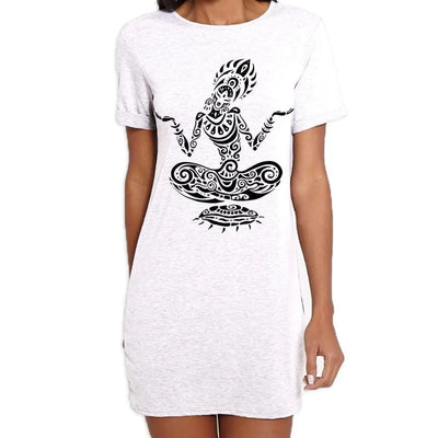 Tribal Yoga Lotus Pose Tattoo Large Print Women's T-Shirt Dress L