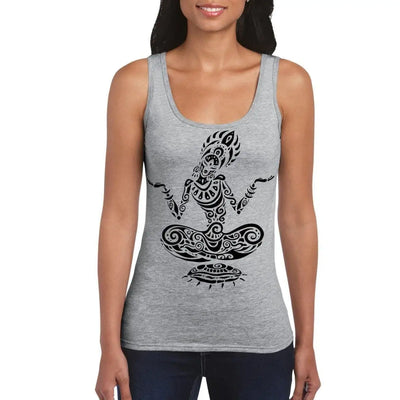 Tribal Yoga Lotus Pose Tattoo Large Print Women's Vest Tank Top L / Light Grey