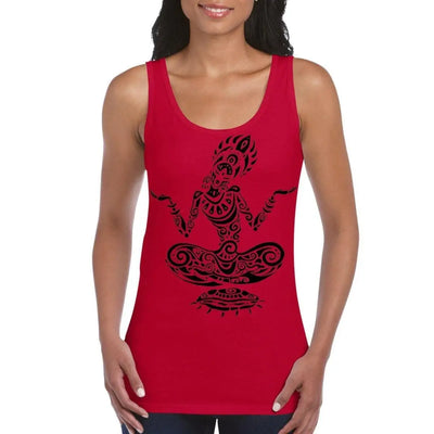 Tribal Yoga Lotus Pose Tattoo Large Print Women's Vest Tank Top L / Red