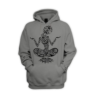 Tribal Yoga Lotus Pose Tattoo Men's Pouch Pocket Hoodie Hooded Sweatshirt M / Charcoal Grey