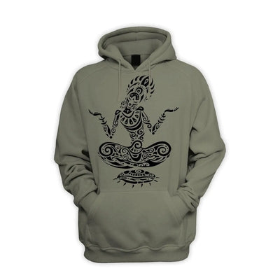 Tribal Yoga Lotus Pose Tattoo Men's Pouch Pocket Hoodie Hooded Sweatshirt M / Khaki