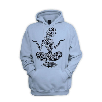 Tribal Yoga Lotus Pose Tattoo Men's Pouch Pocket Hoodie Hooded Sweatshirt M / Light Blue