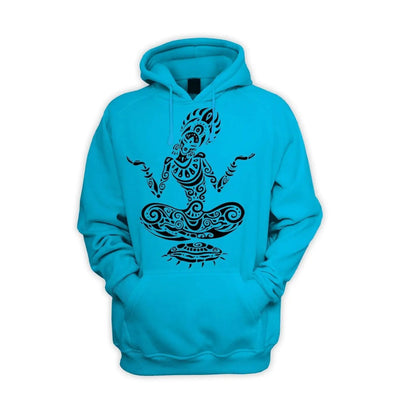 Tribal Yoga Lotus Pose Tattoo Men's Pouch Pocket Hoodie Hooded Sweatshirt M / Sapphire Blue