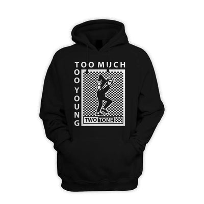Two Tone Too Much Too Young Logo Pull Over Pouch Pocket Hoodie L / Black