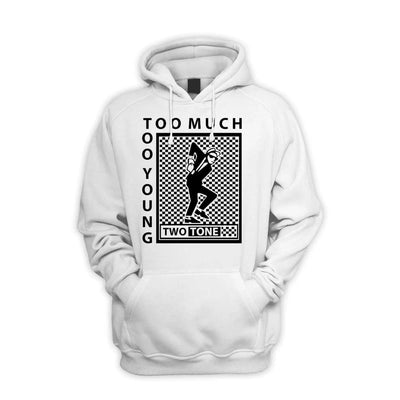 Two Tone Too Much Too Young Logo Pull Over Pouch Pocket Hoodie L / White