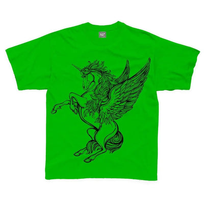 Unicorn Large Print Kids Children's T-Shirt 9-10 / Kelly Green