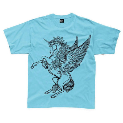 Unicorn Large Print Kids Children's T-Shirt 9-10 / Sapphire Blue
