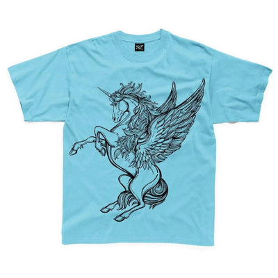 Unicorn Large Print Kids Children's T-Shirt 9-10 / Sapphire Blue