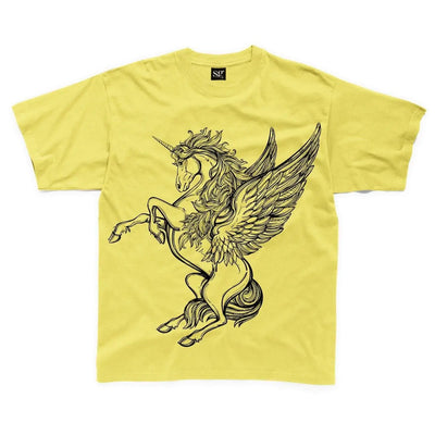 Unicorn Large Print Kids Children's T-Shirt 9-10 / Yellow