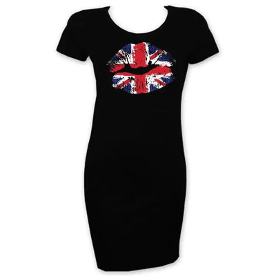 Union Jack Lips Short Sleeve T-Shirt Dress