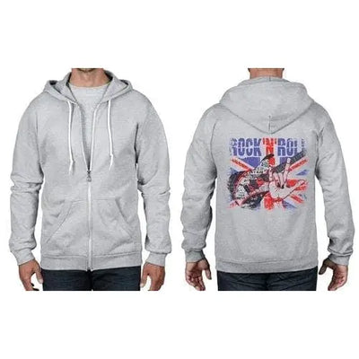 Union Jack Rock n Roll Full Zip Hoodie S / Heather Grey