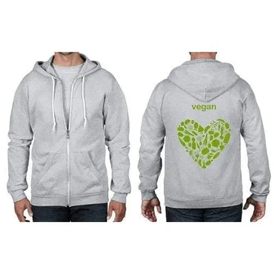 Vegan Heart Logo Full Zip Hoodie S / Heather Grey