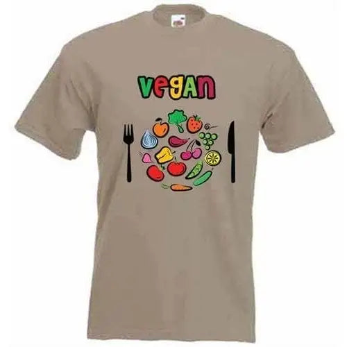 Vegan Plate Logo T-Shirt XXL / Khaki