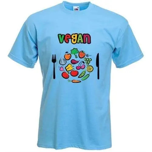 Vegan Plate Logo T-Shirt XXL / Light Blue