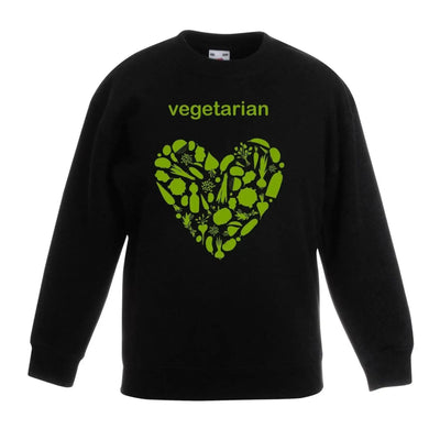 Vegetarian Heart Children's Unisex Sweatshirt Jumper 5-6 / Black