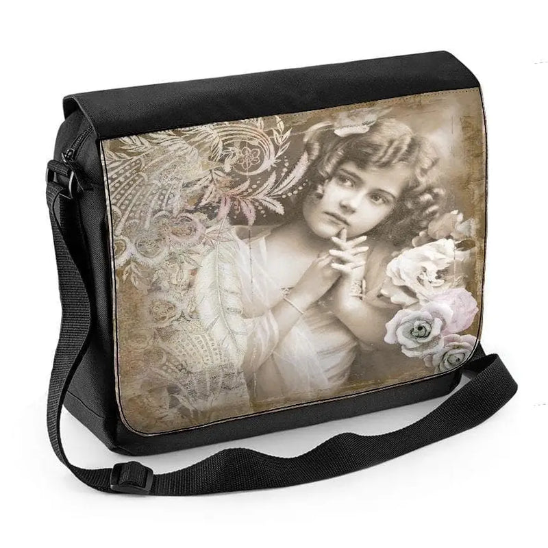 Vintage Girl With Roses Laptop Messenger Bag