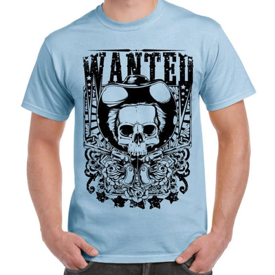 Wanted Poster Skull Large Print Men's T-Shirt S / Light Blue