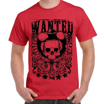 Wanted Poster Skull Large Print Men's T-Shirt S / Red