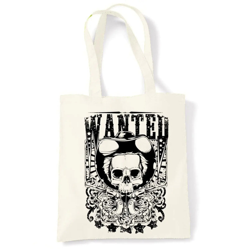 Wanted Poster Skull Large Print Tote Shoulder Shopping Bag