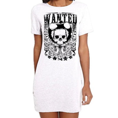 Wanted Poster Skull Large Print Women's T-Shirt Dress M