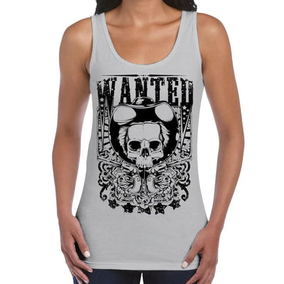 Wanted Poster Skull Large Print Women's Vest Tank Top L / Light Grey