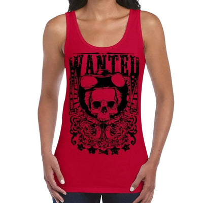 Wanted Poster Skull Large Print Women's Vest Tank Top XL / Red