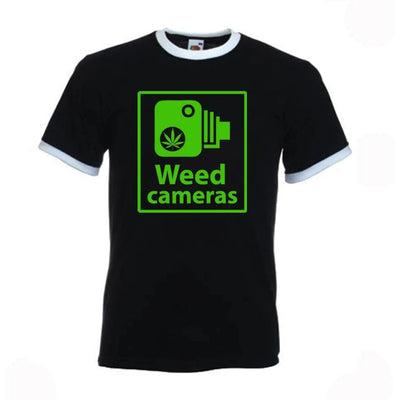 Weed Camera Funny Cannabis Contrast Ringer T-Shirt L / Black