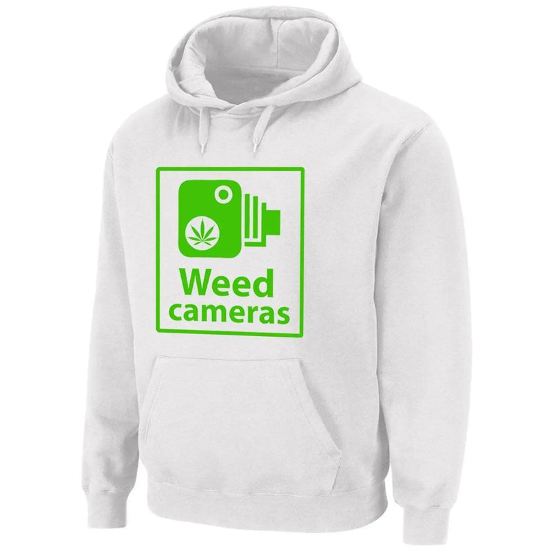 Weed Camera Funny Cannabis Pouch Pocket Pull Over Hoodie M / White