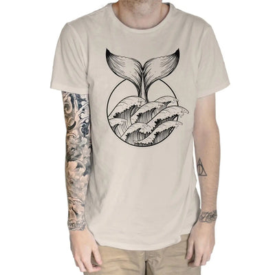 Whale Tail Tattoo Hipster Large Print Men's T-Shirt XXL / Cream