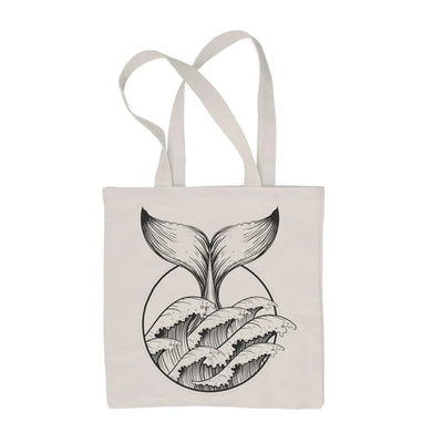 Whale Tail Tattoo Hipster Large Print Tote Shoulder Shopping Bag Cream