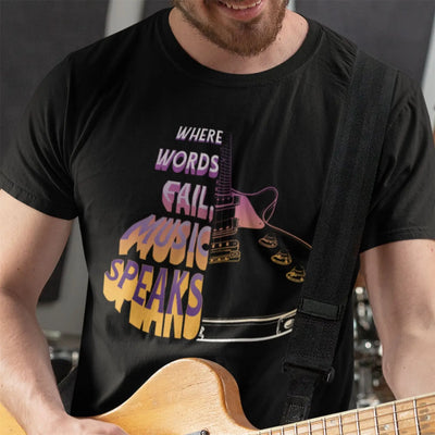 Where Words Fail Music Speaks Men’s Guitar T-Shirt