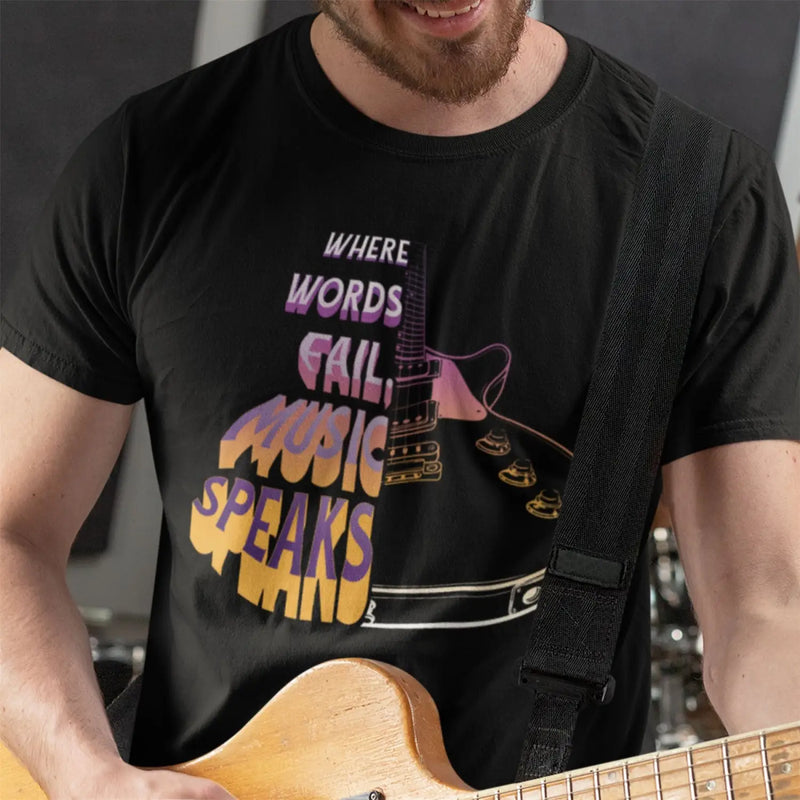Where Words Fail Music Speaks Men’s Guitar T-Shirt