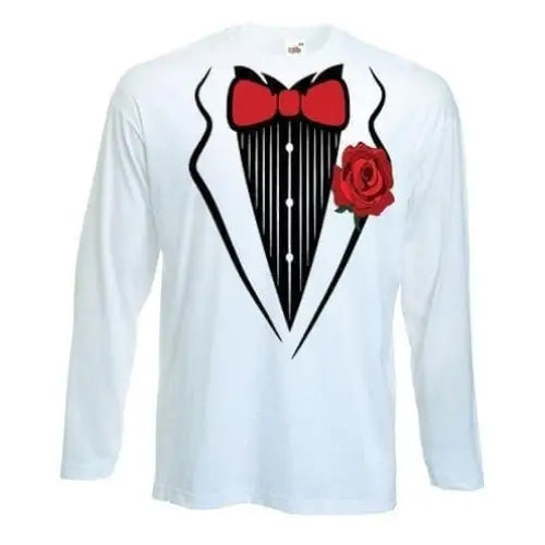 White Tuxedo Long Sleeve Fancy Dress T-Shirt