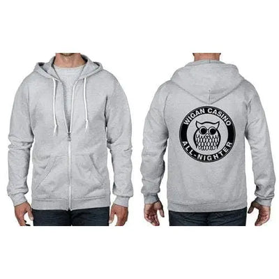Wigan Casino All Nighter Owl Norther Soul Full Zip Hoodie XL / Heather Grey