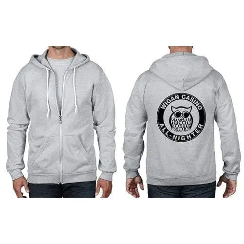 Wigan Casino All Nighter Owl Norther Soul Full Zip Hoodie XL / Heather Grey