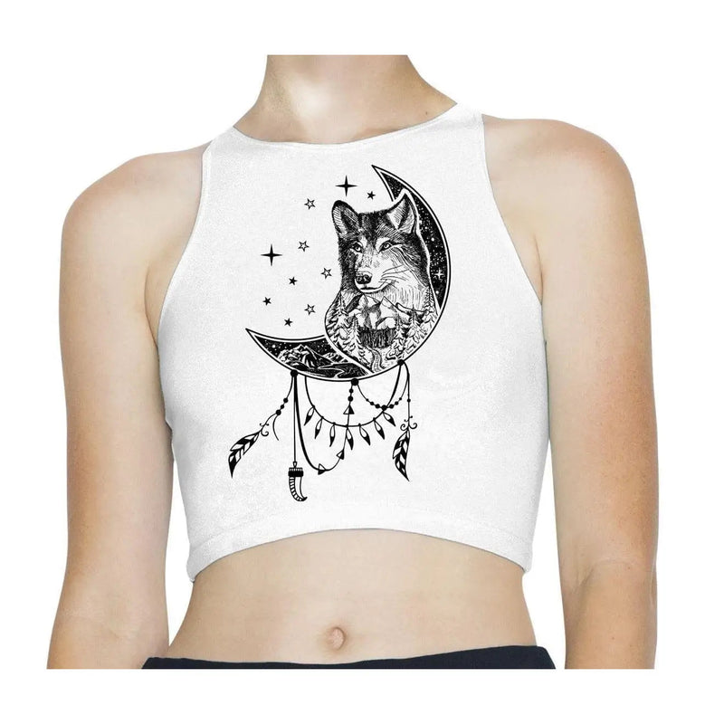 Wolf Dreamcatcher Native American Tattoo Hipster Sleeveless High Neck Crop Top S