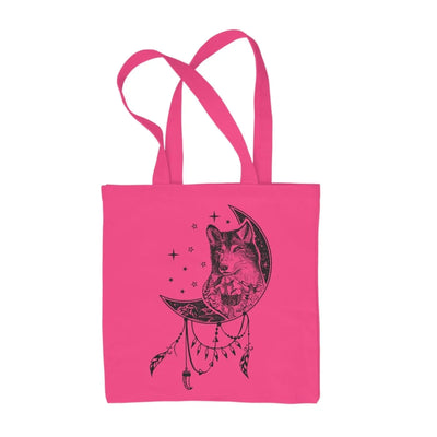 Wolf Dreamcatcher Native American Tattoo Hipster Large Print Tote Shoulder Shopping Bag Hot Pink